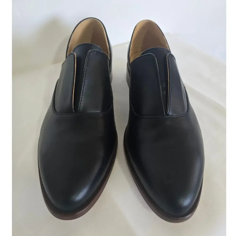 Nisolo Emma D'Orsay Oxford 2.0 Black Leather Slip On Shoes Size 8